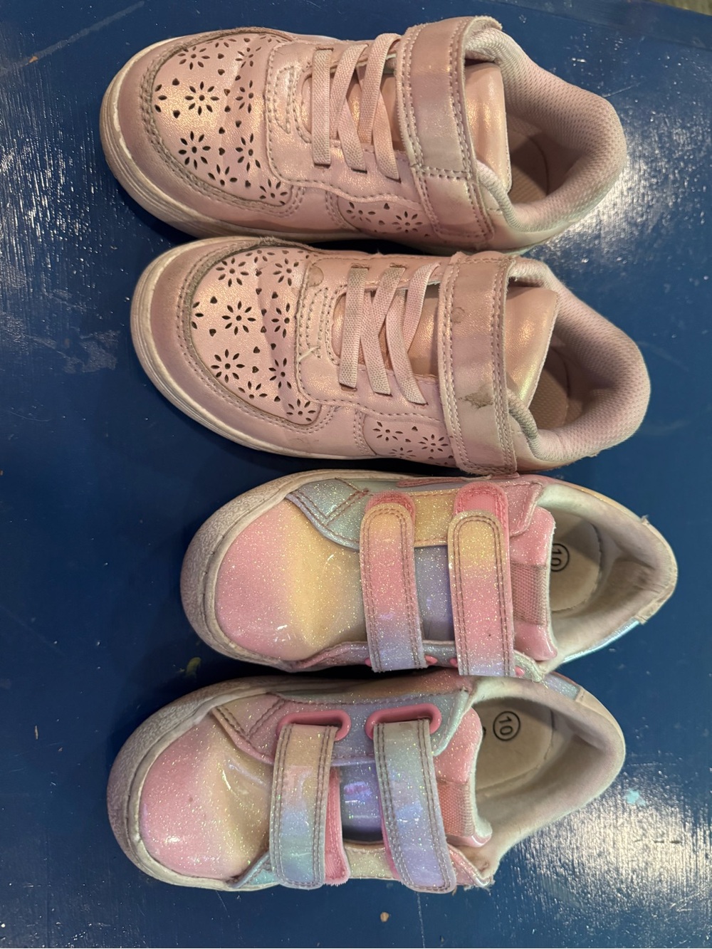Target Kids Pink Glitter Velcro & Lace-Up Sneakers - Pastel Rainbow Accents